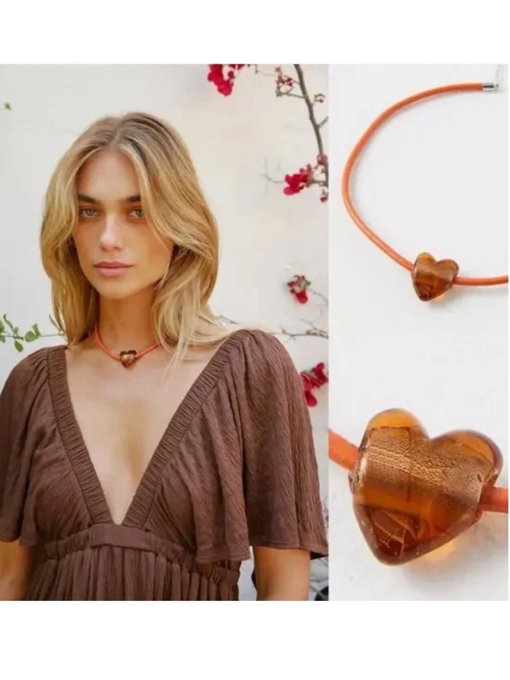 Free People Under the Sea Collar Necklace Amber Heart